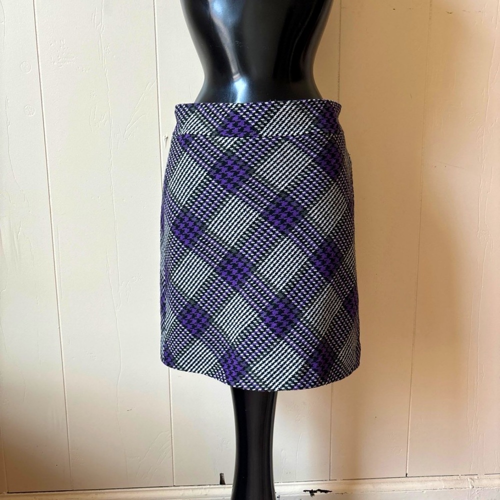 Purple Black and White Plaid Mini Skirt
